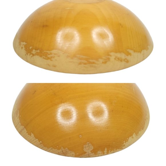 Vintage Wooden Salad Bowl Utensils Cherries Pear Apple Plums Hand Painted Oval - Picture 8 of 11